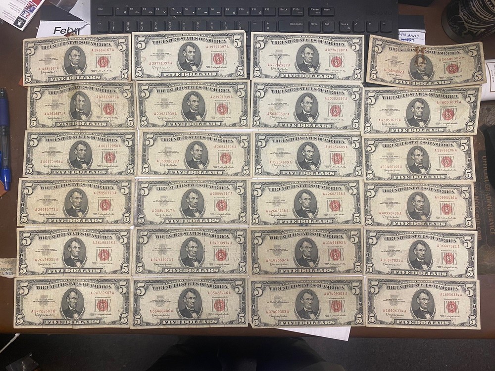 100pcs 1963 Red Seal $5 Notes Pack Old U.S Currency****