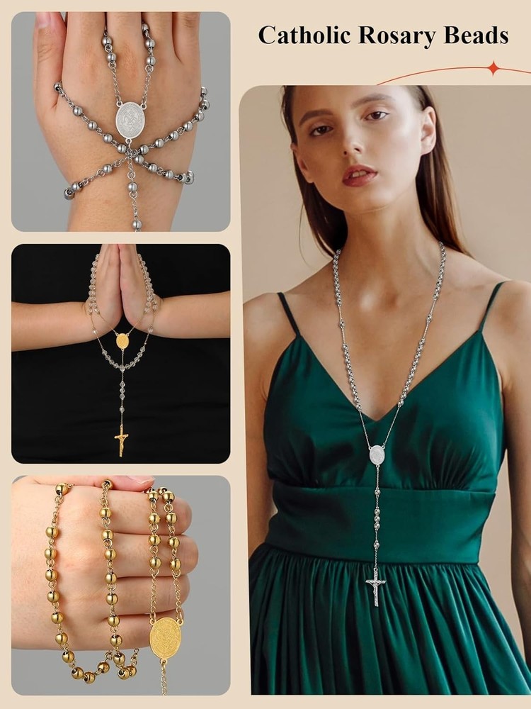 Rosary Beads Catholic Necklace for Men, St Michael/St Christopher/Virgin Mary Pr