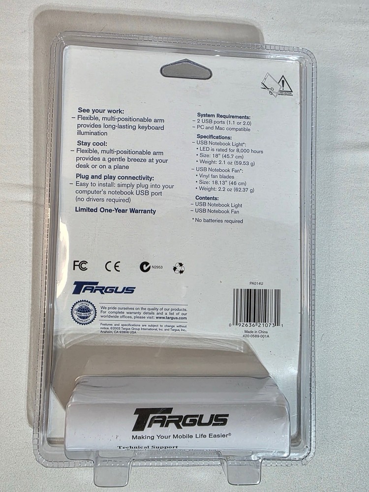 Targus Notebook USB Light w/ Bonus Fan – Flexible Arm PC Mac Compatible