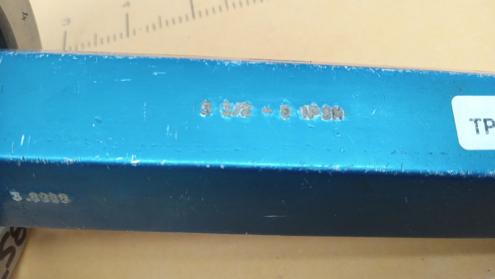 3 1/2 8 NPSM THREAD PLUG GAGE GO ONLY 3.8988