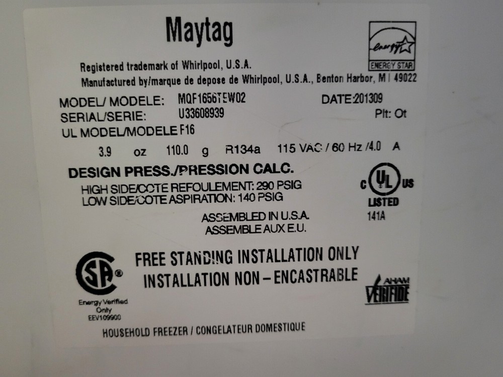 Maytag Upright Energy Star Freezer