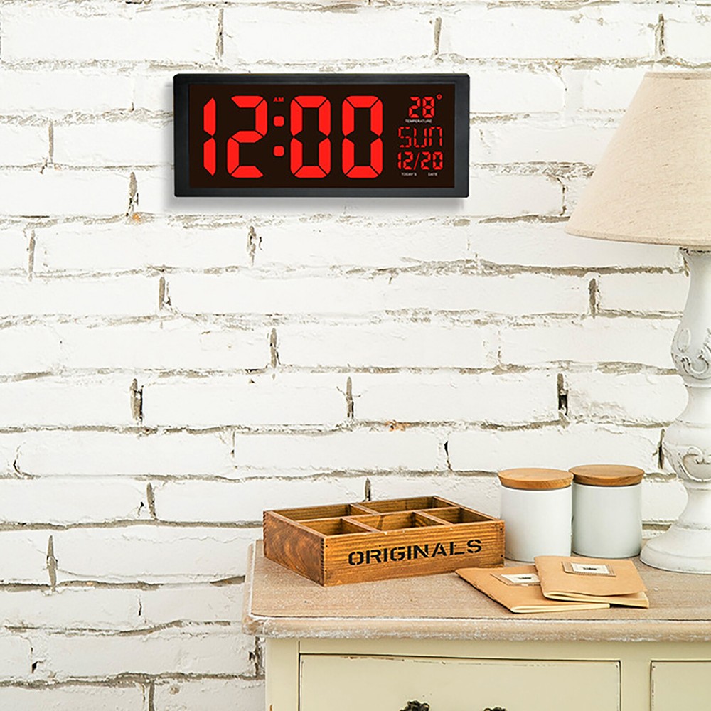 Digital Wall Clock Large Display with Time Date Temperature LED Digital