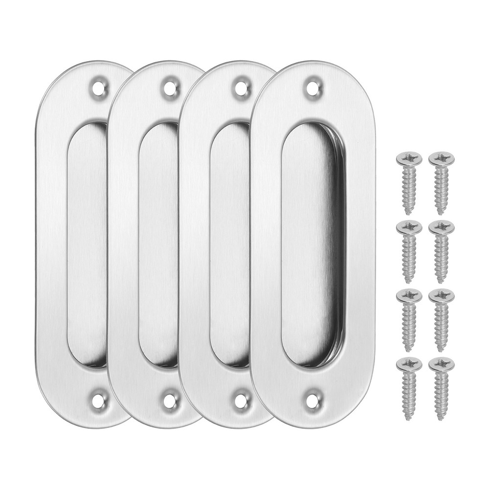 4Pcs Recessed Finger Flush Pulls 4" Arc Sliding Pocket Door Handles, Silver
