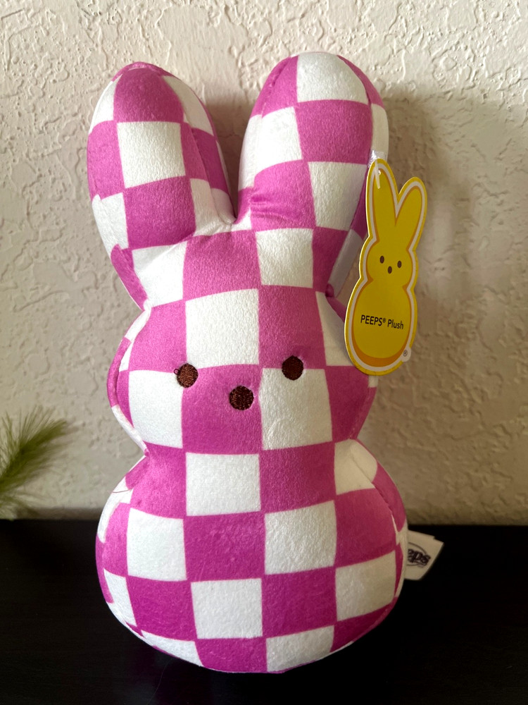2026 PEEPS Easter Bunny PINK CHECKERED 9" PLUSH Spring Decor NEW+TAG