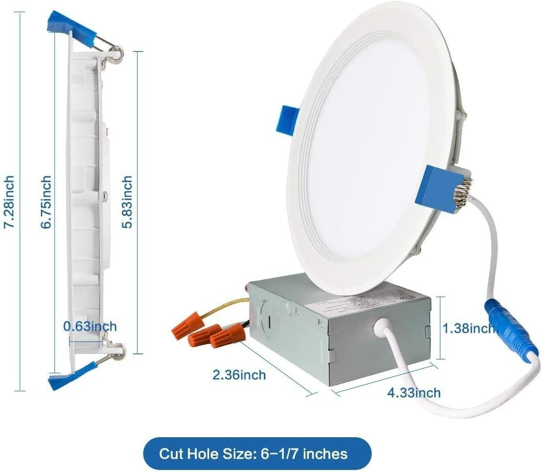 6 packs 6 inch Ultra-Thin Recessed Dimmable with Junction box 5000K