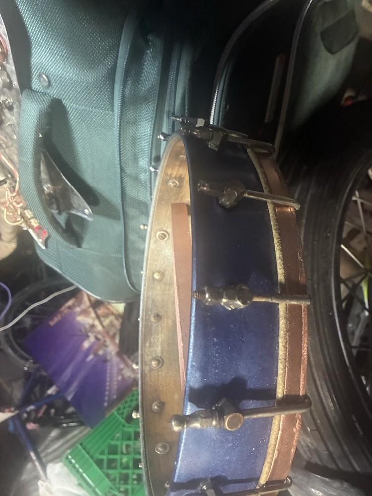 4-String Tenor Open Back Banjo Brown Neck Blue Rim