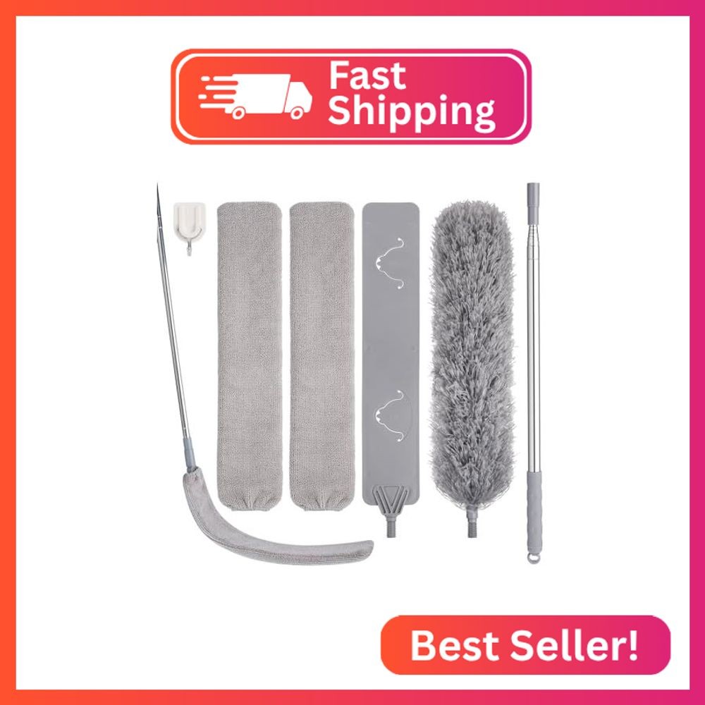Feather Duster Set (4 Pieces), 30-100 inch Microfiber Retractable Gap Duster for