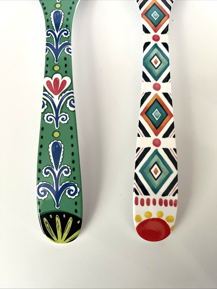 Pier 1 Melamine Salad Server Host Gift Fork & Spoon 2-pc Set Mixed Matched Fun !