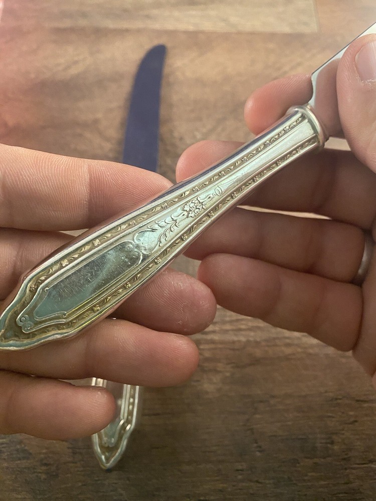 Set of 2 Dinner Knives Silverplated Ornate Unknown Pattern