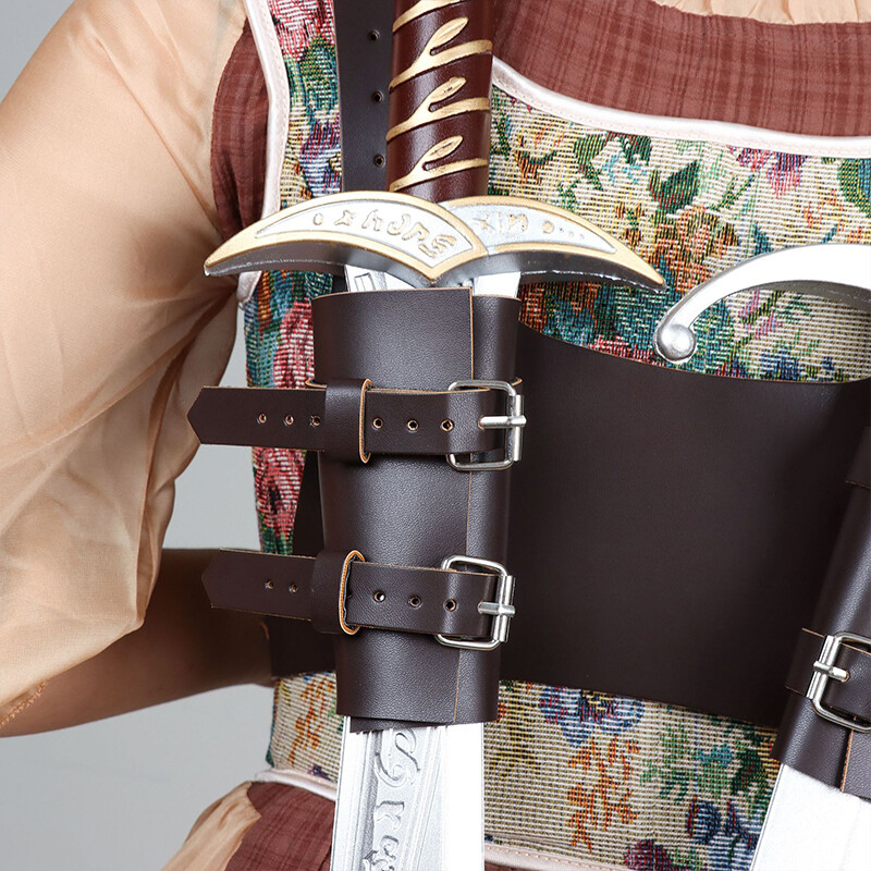Medieval Double Sword Back Sheath Holder Scabbard Warrior Shoulder Strap