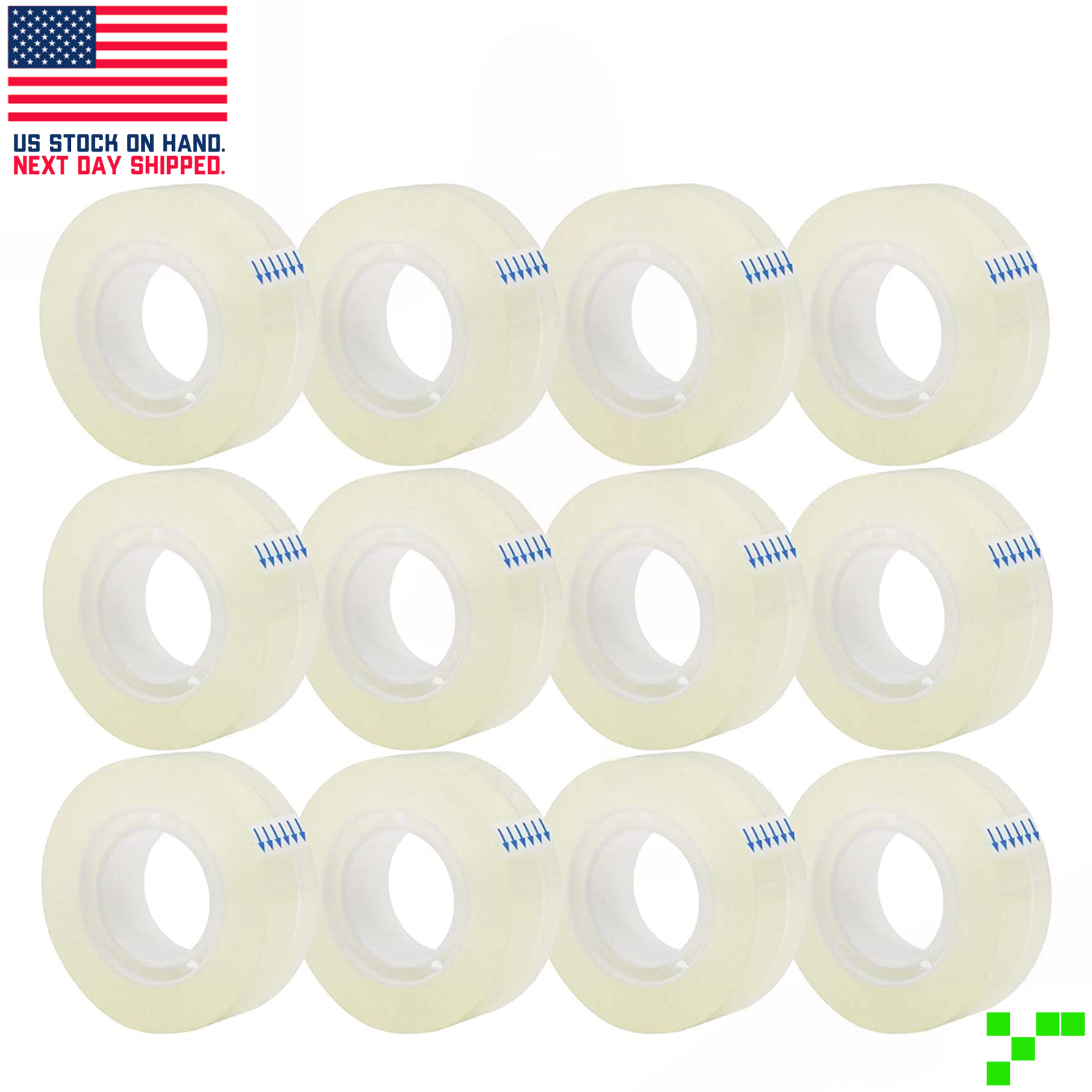 12 Rolls Crystal Clear Transparent Tape Dispenser Refills 3/4" x 1000" Wholesale