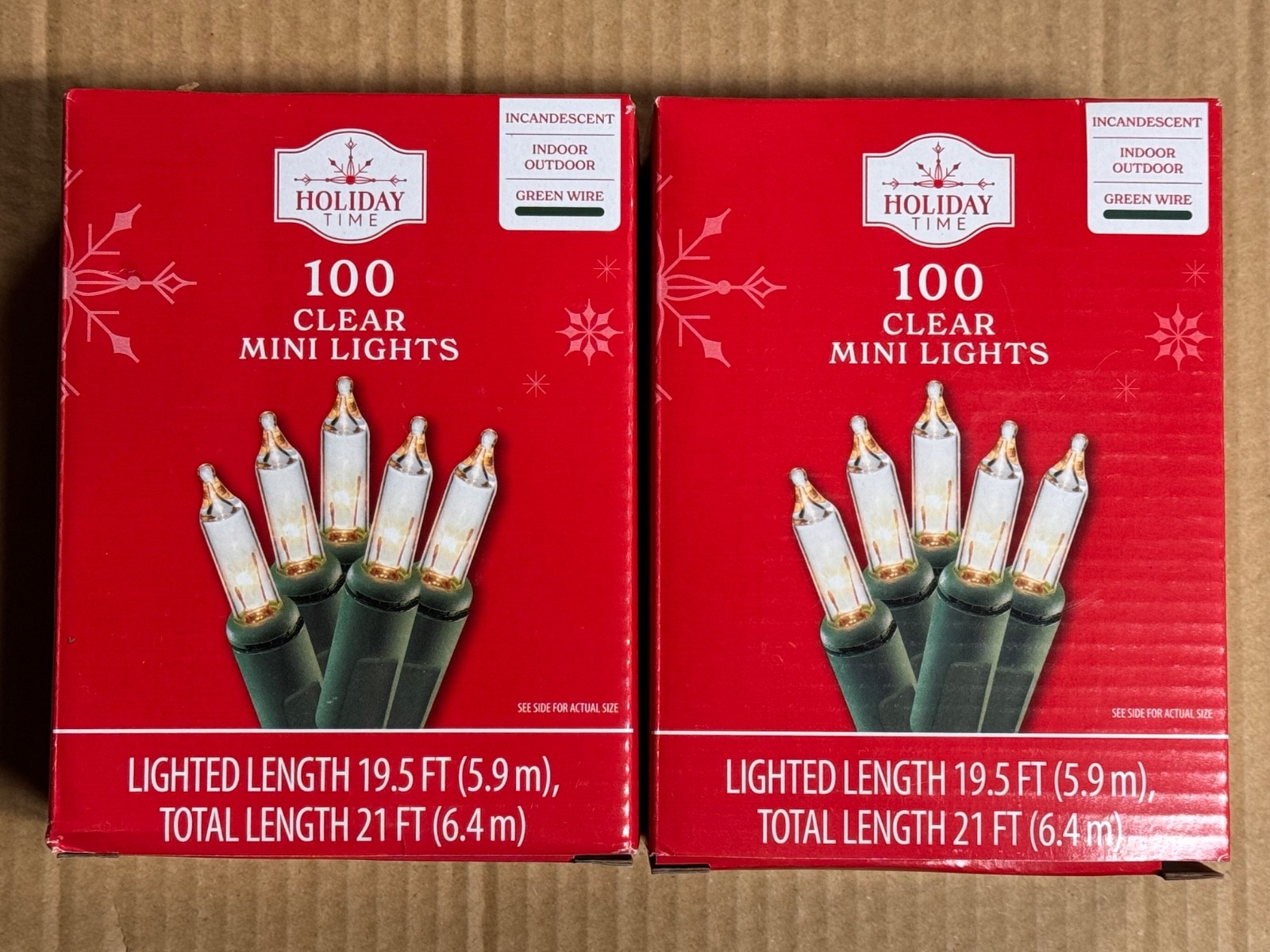 (2) NEW Holiday Time Clear 100 Mini Lights With Green Wire 21 Ft 200 TOTAL
