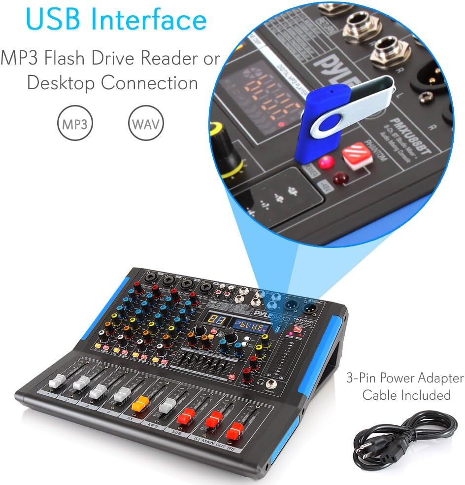 Pyle 4-Channel Bluetooth Studio Audio Mixer-DJ Sound Controller Interface with