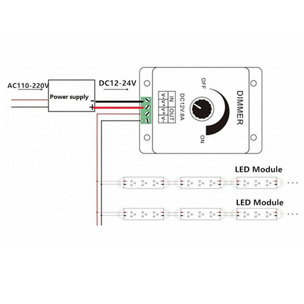 12V 24V LED Light Dimmer Switch 8A Voltage Regulator Adjustable Controller
