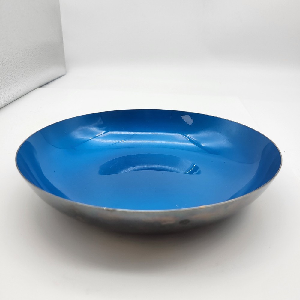 MCM REED & BARTON Blue Enamel Silverplate Nut Candy Dish Bowl