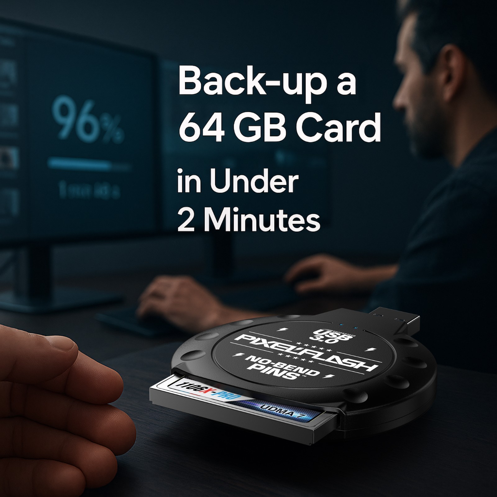 PixelFlash No-Bend Pins CF Memory Card Reader USB3.0 Compact Flash Adapter UDMA7