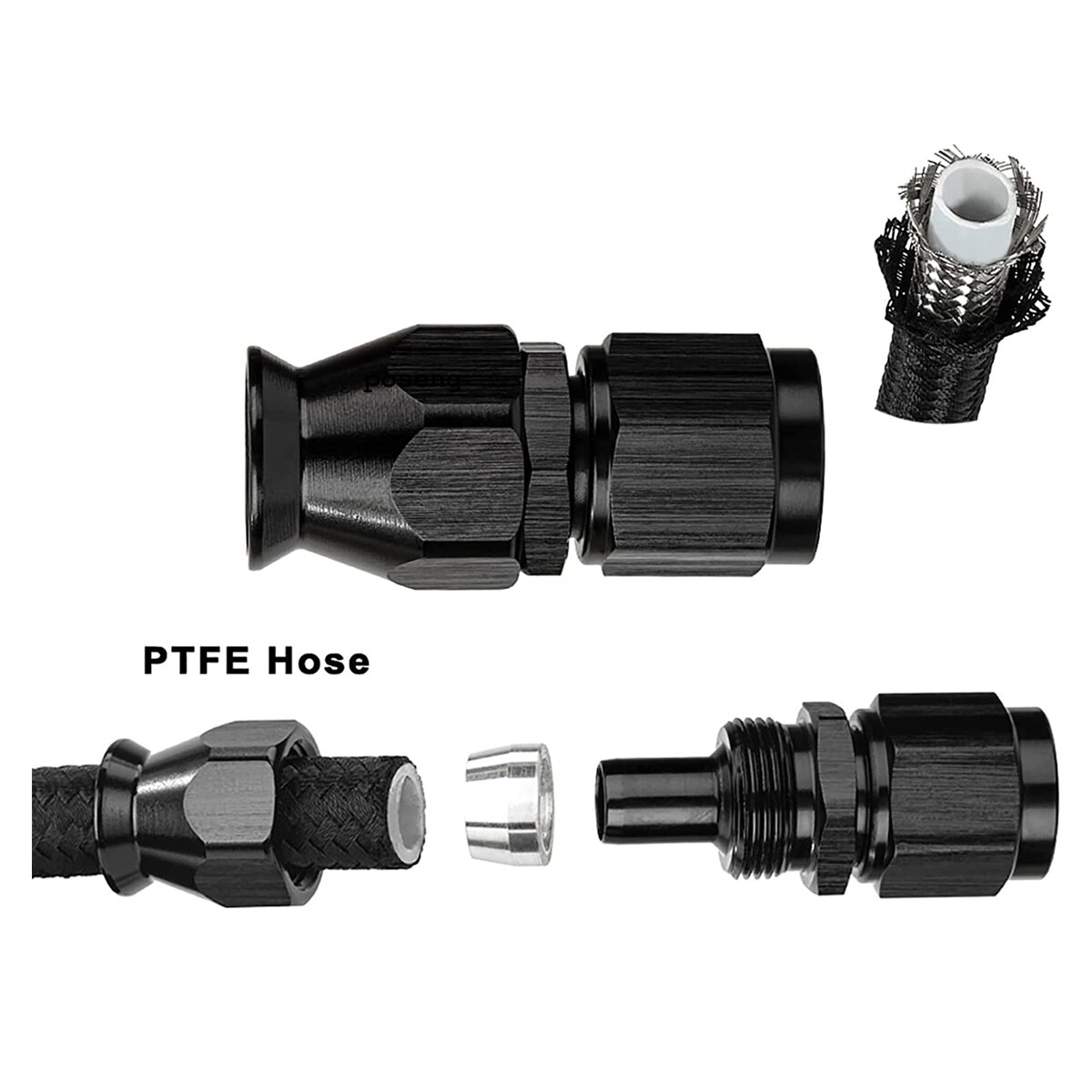 6AN 8AN 10AN Nylon E85 PTFE Fuel Line Hose 20-30FT w/10 or 20 Fittings Kit BLACK