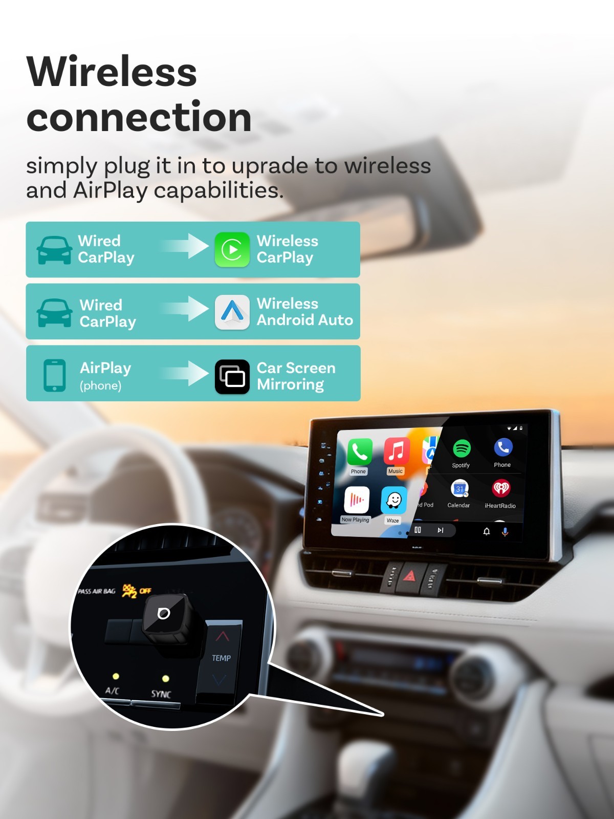 Ottocast 2026 Mini Cube 3IN1 Wireless Carplay & Android Auto & Mirroring Airplay