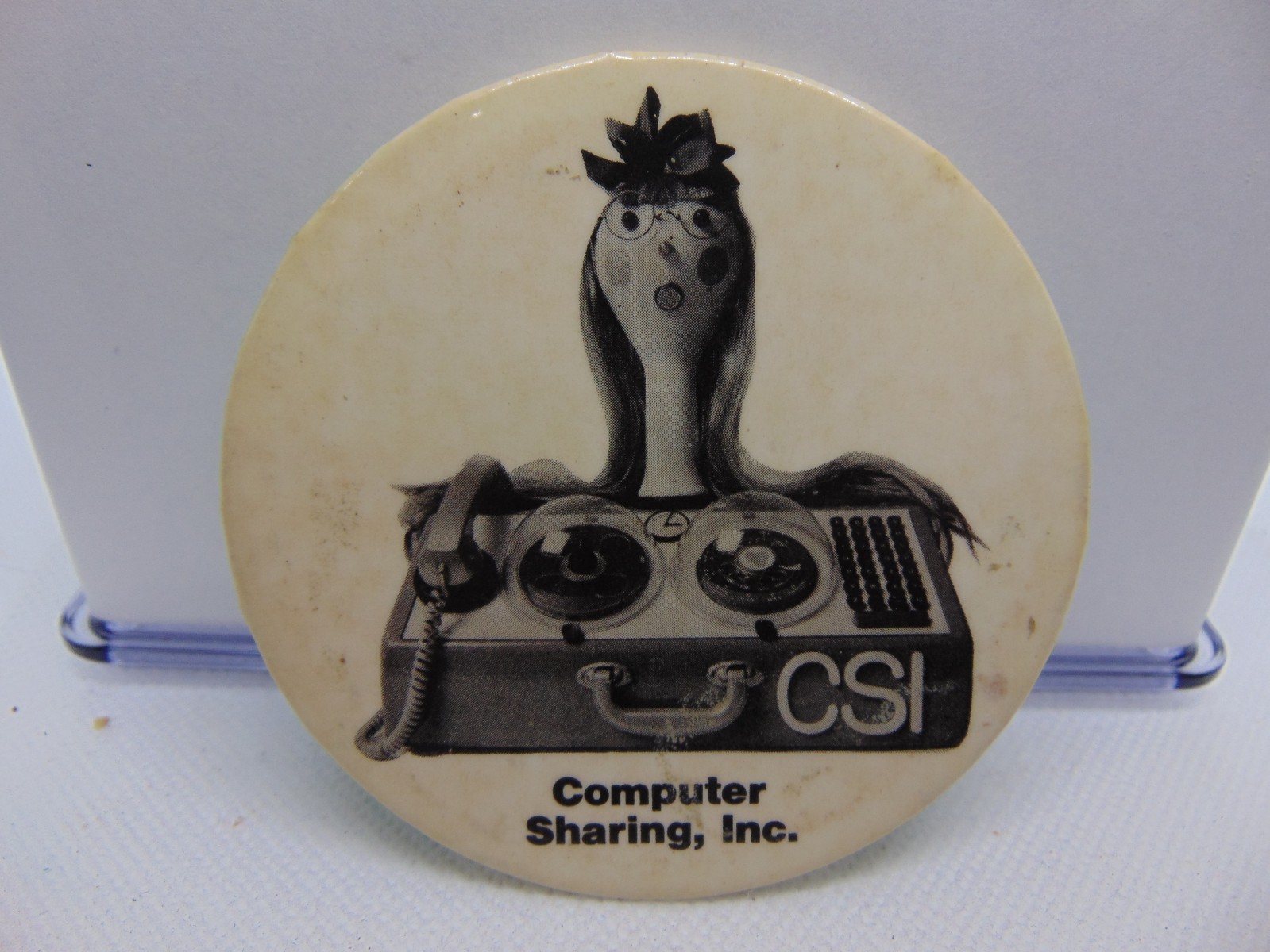 Vintage Advertising CSI Computer Sharing Inc. Pinback Button 3" History 1970's