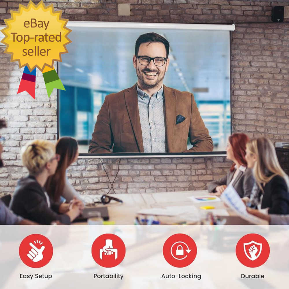 Manual Pull-Down Projector Screen Universal 84Inch Roll-Down Retractable Manual