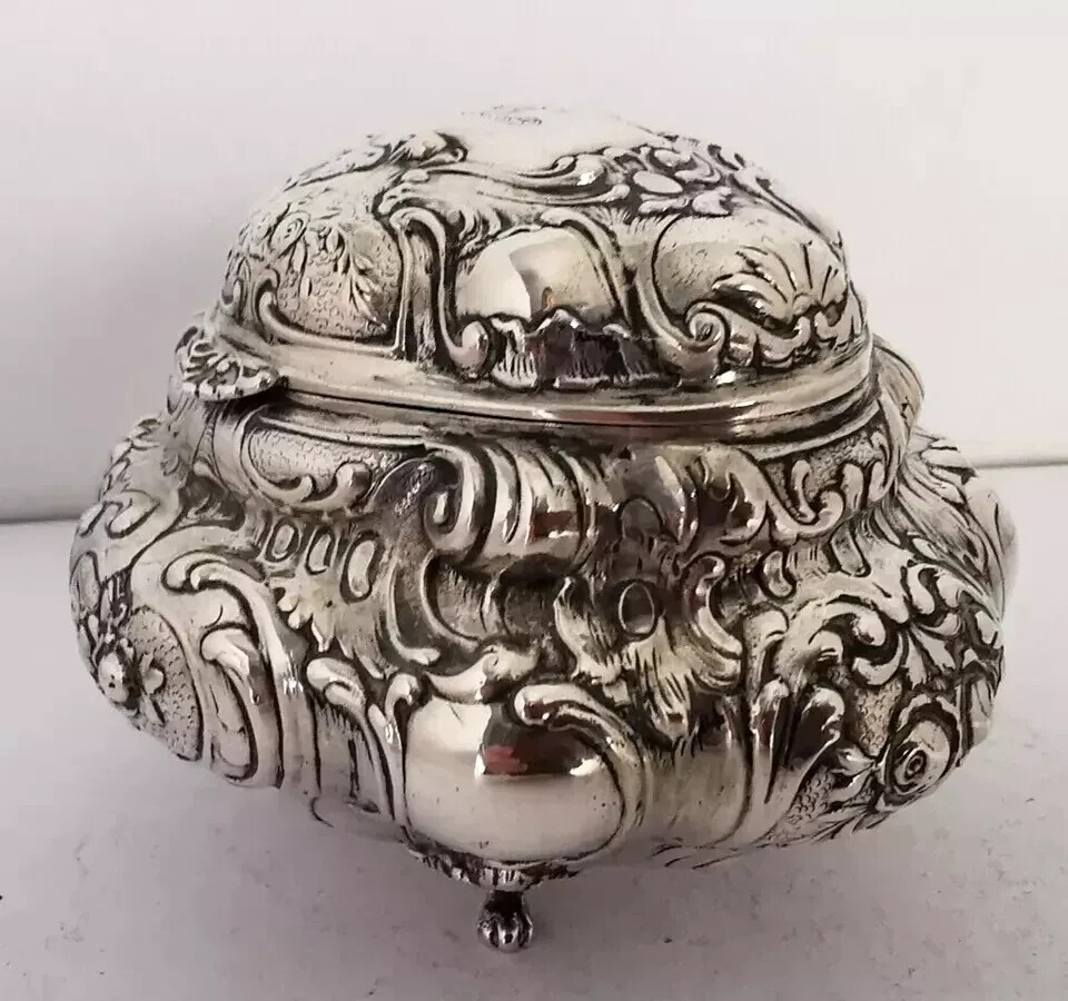 Magnificent German Solid Silver Jewellery Box Casket - 305g
