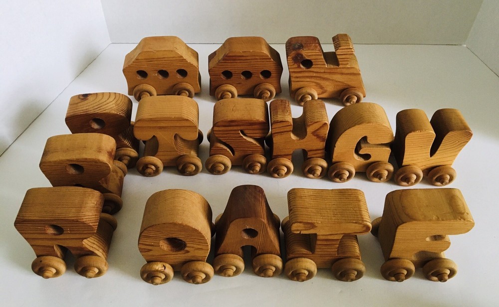 Wood Alphabet Train with Wheels Read Description