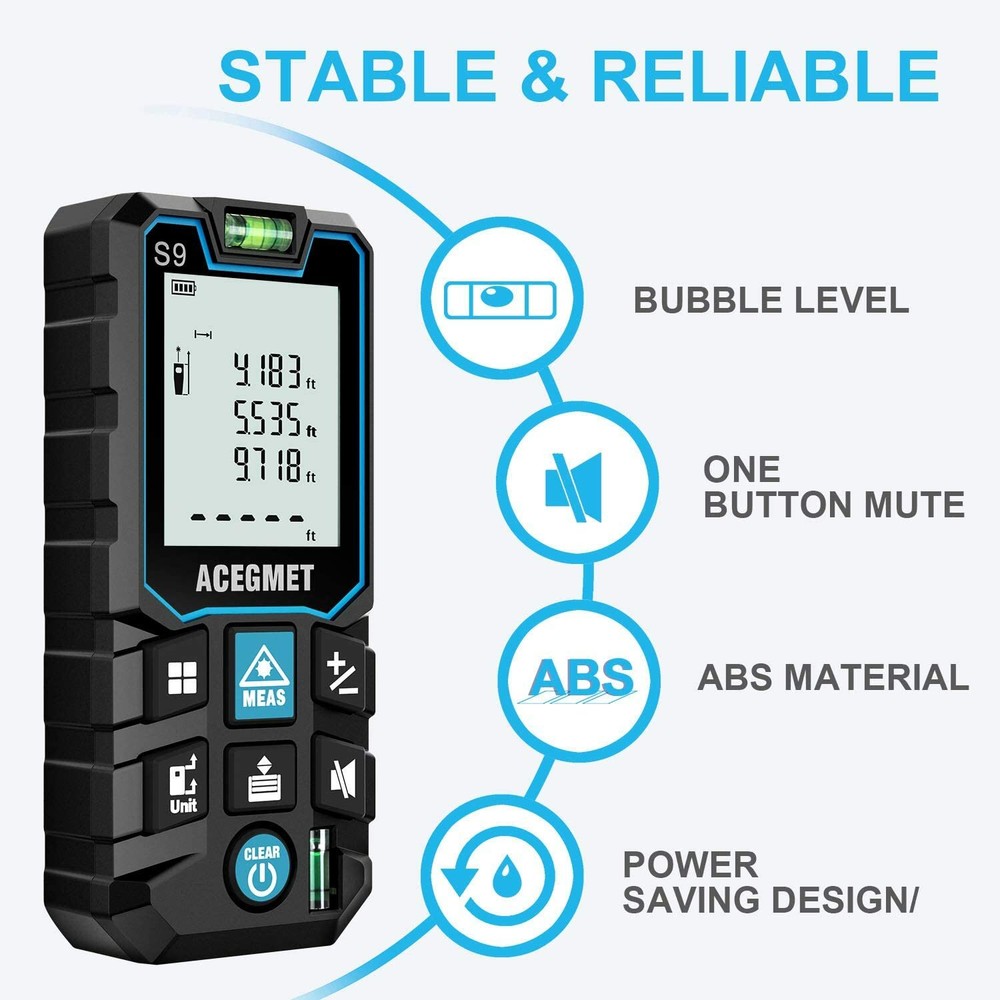 Laser Measuring Tape 229Ft M/In/Ft Backlit LCD with Mute Function