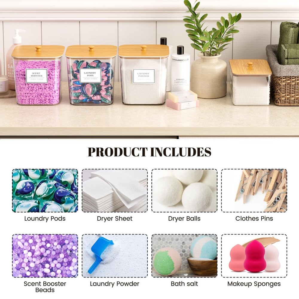 Laundry Pods Storage Container, Clear Laundry Room Organization and Storage,D...