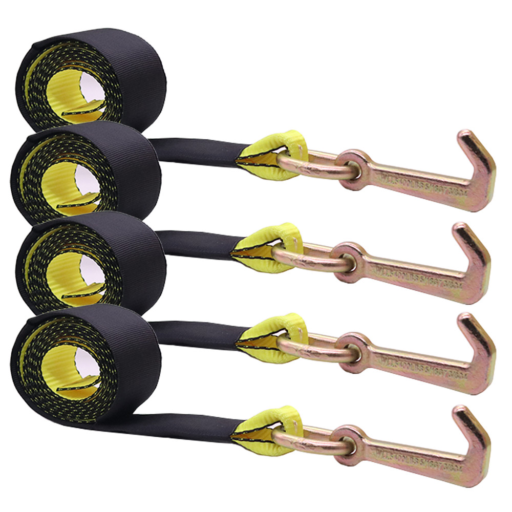 BXR (4) Mini J Hook Strap - 2" x 8' Towing Strap with Strap Protector