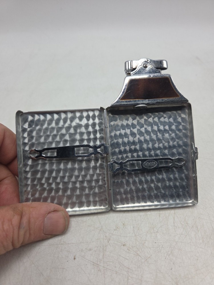 Ronson Art Deco Mastercase Cigarette Lighter Case Combo Chrome Tortoise Shell