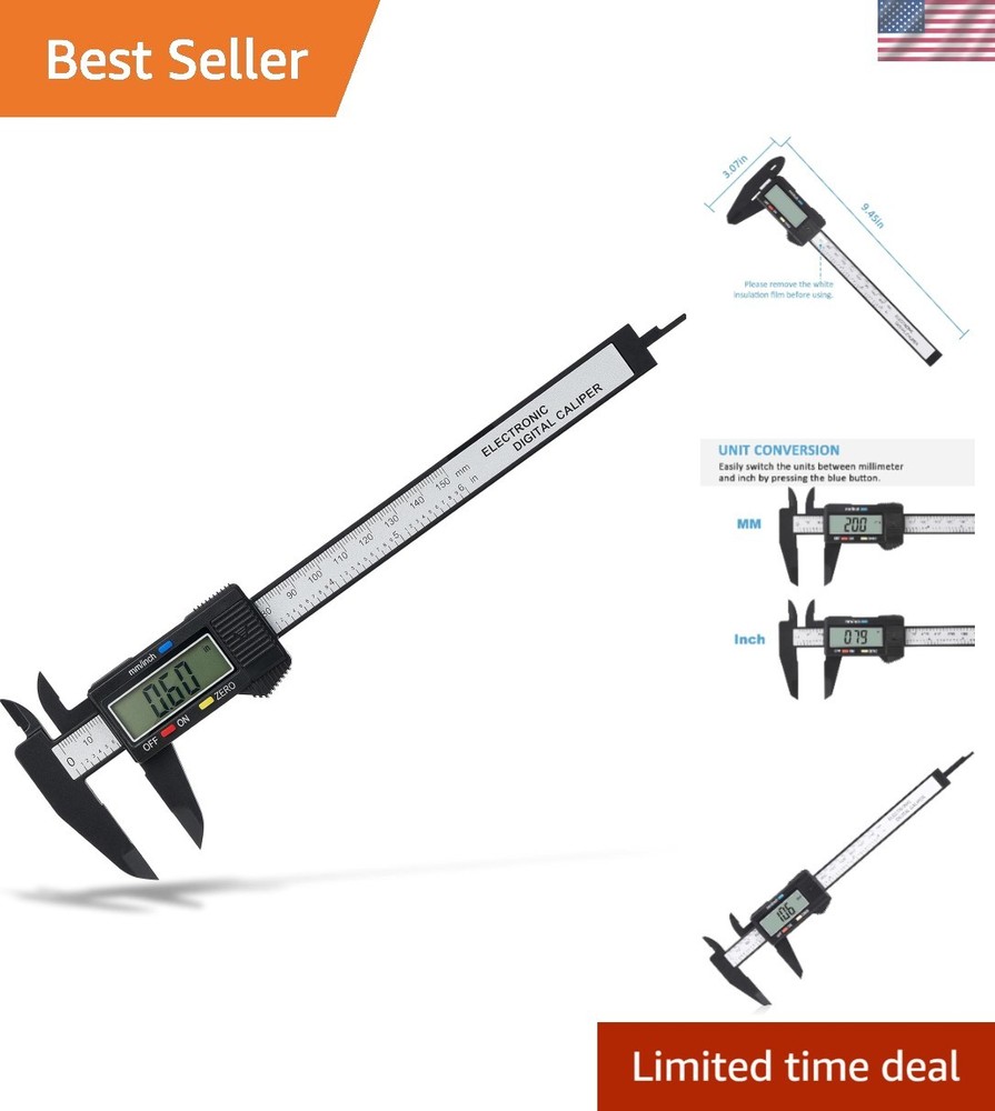 Precision Digital Caliper - 0-6 Inch Range, 4 Measuring Modes, LCD Display