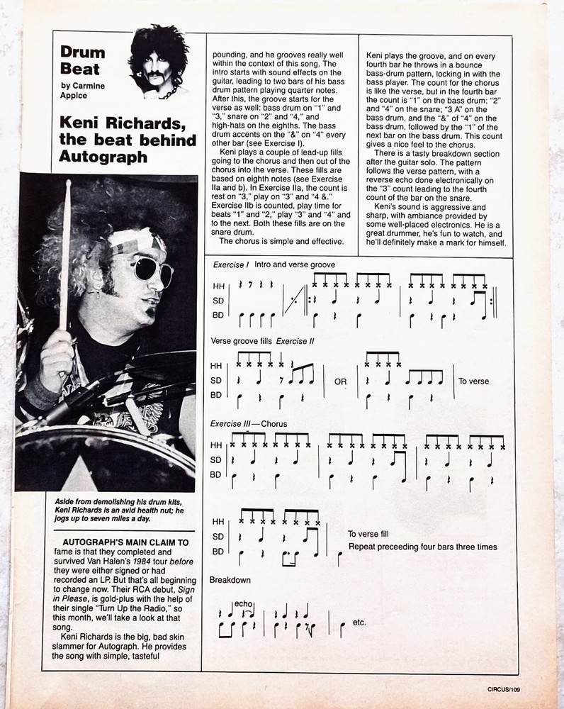AUTOGRAPH~KENI RICHARDS~DRUM BEAT~1985 POSTER FULL PAGE MAGAZINE PINUP CLIPPING