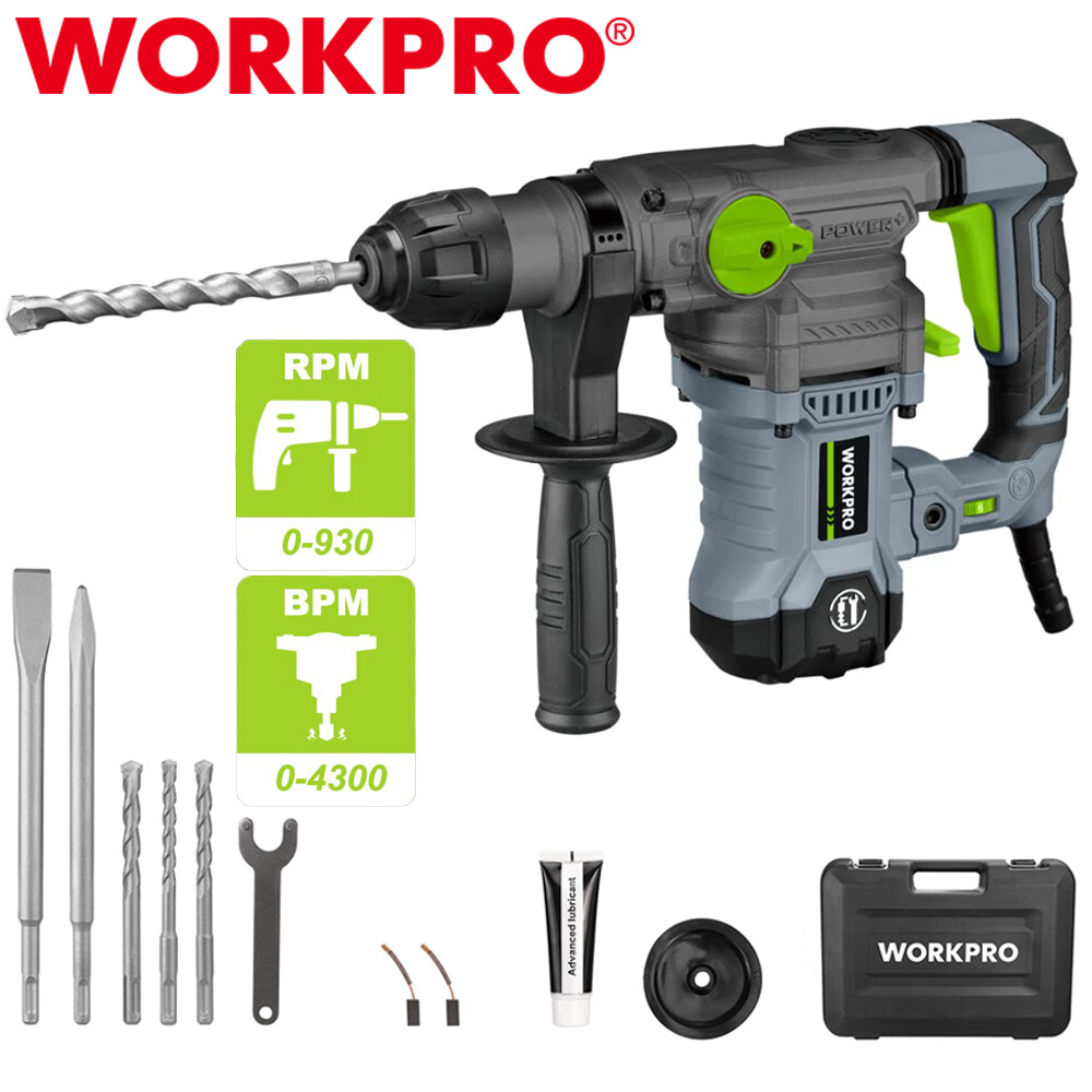 WORKPRO Heavy Duty Premium Rotary Hammer Drill SDS-Plus 12.5AMP Corded 5PCS Bits