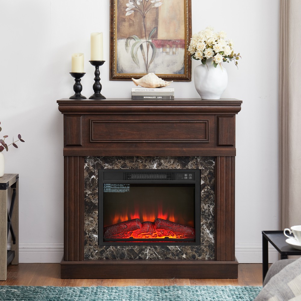 23" Electric Fireplace Mantel with Insert & Remote Control, Cherry