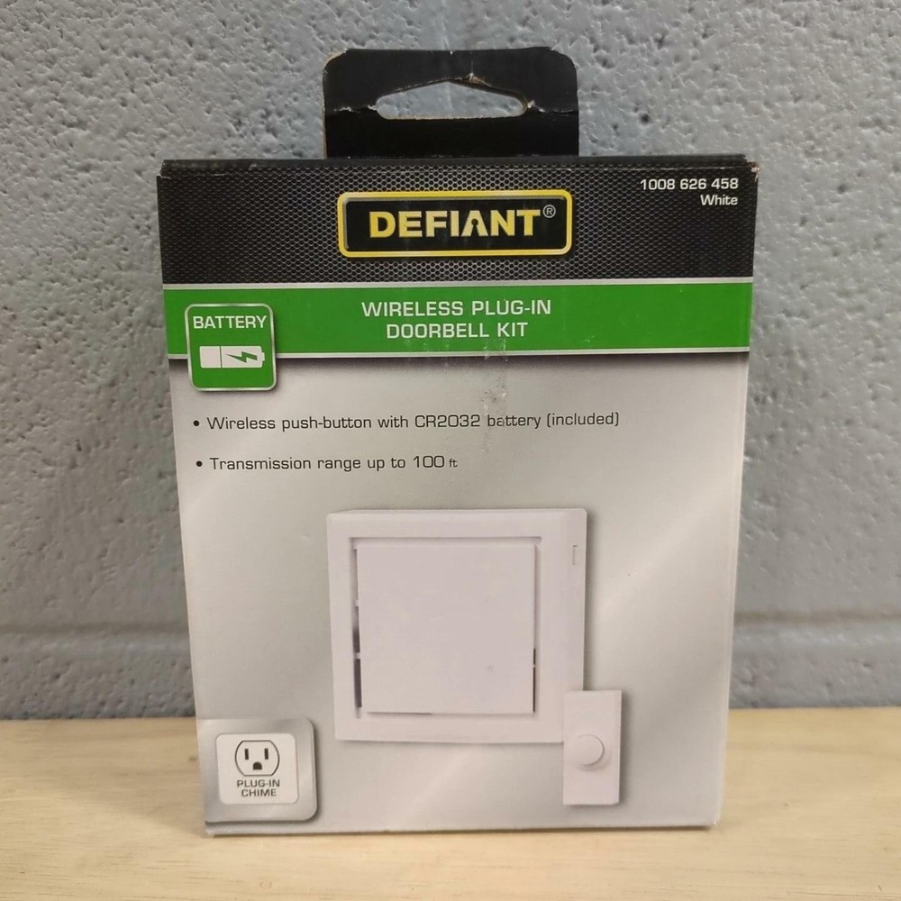 Defiant Wireless Plug-in Doorbell Kit with 1 Push Button/White