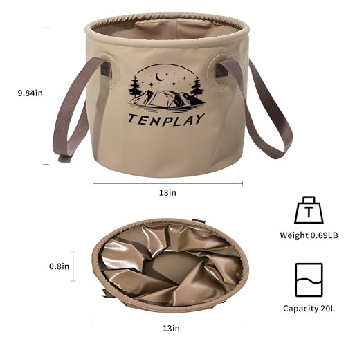 TENPLAY Collapsible Bucket with Handle, Water Storage, Lightweight, Brown(20l)