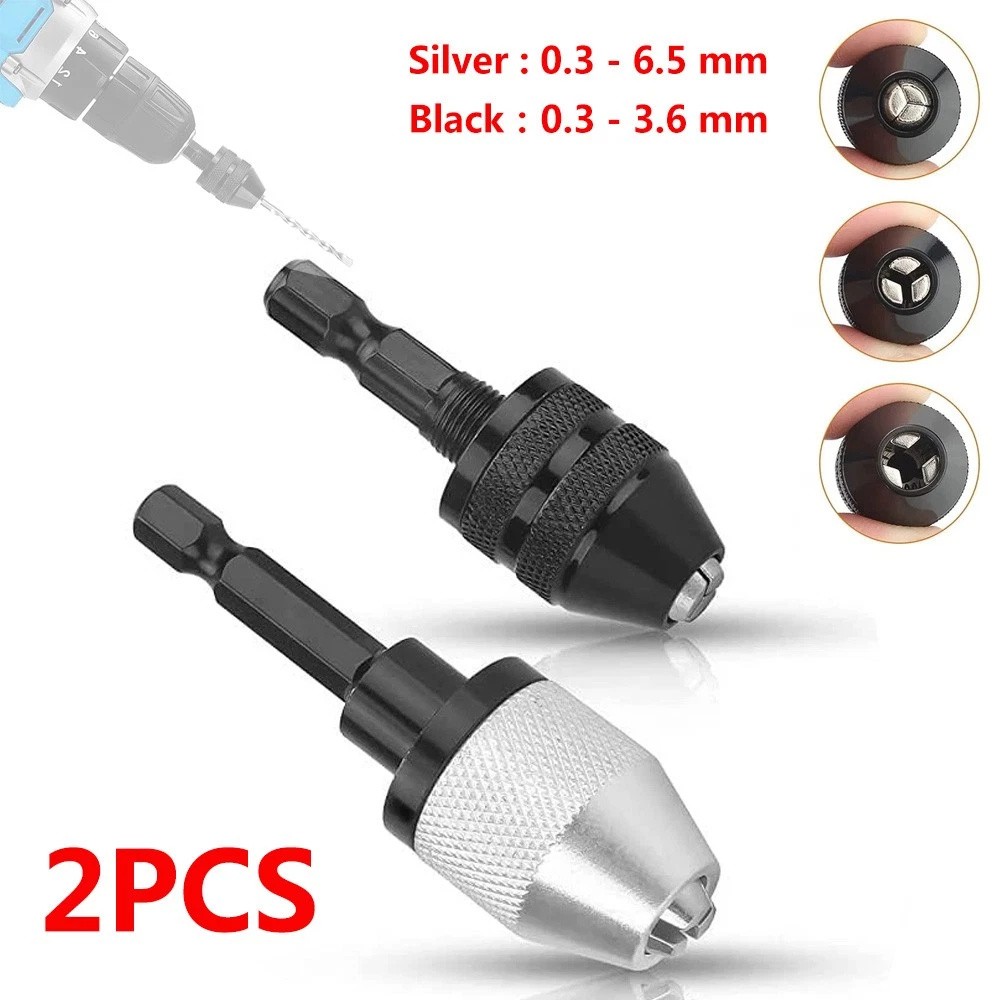 2x Keyless Chuck Conversion 1/4" Hex Shank Adapter Drill Bit Quick Change Driver