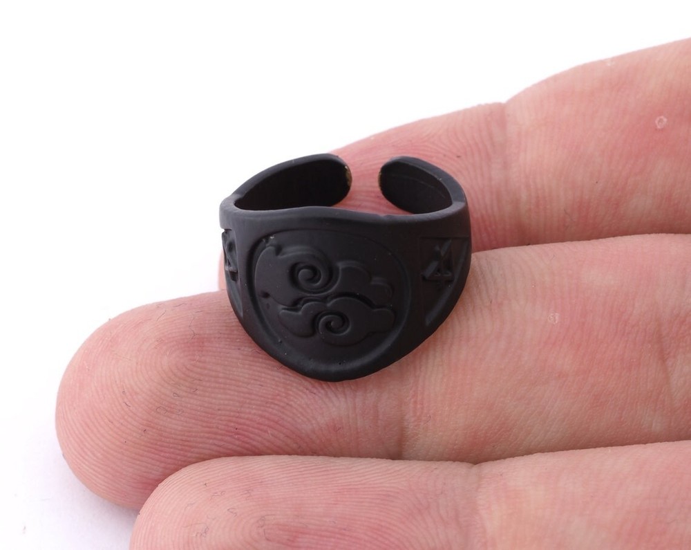Air Four Elements Symbols Embossment Ring Adjustable Black Painted Brass 4673