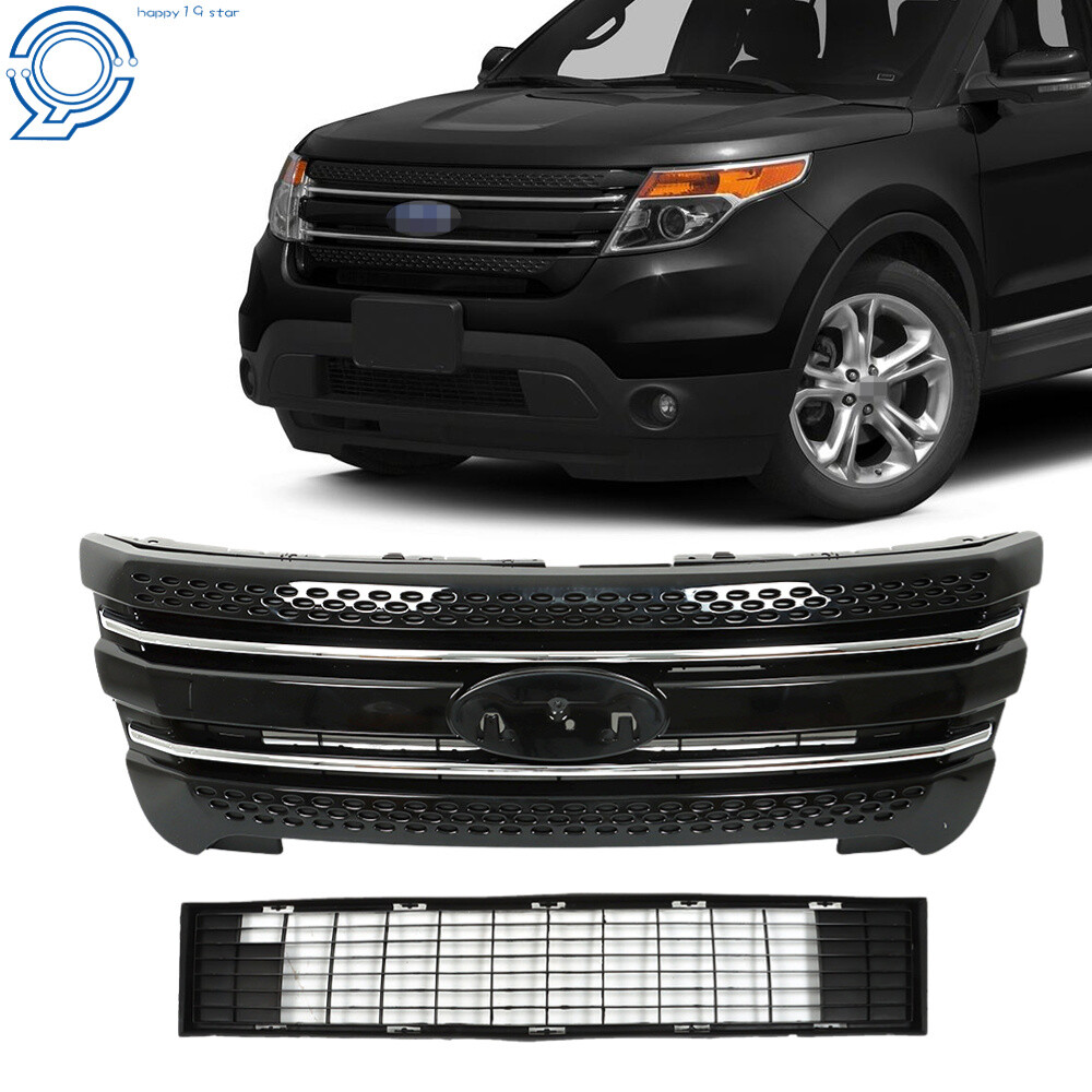 Fit For 2011-2015 Ford Explorer Front Bumper Upper Grille Assembly Glossy Black