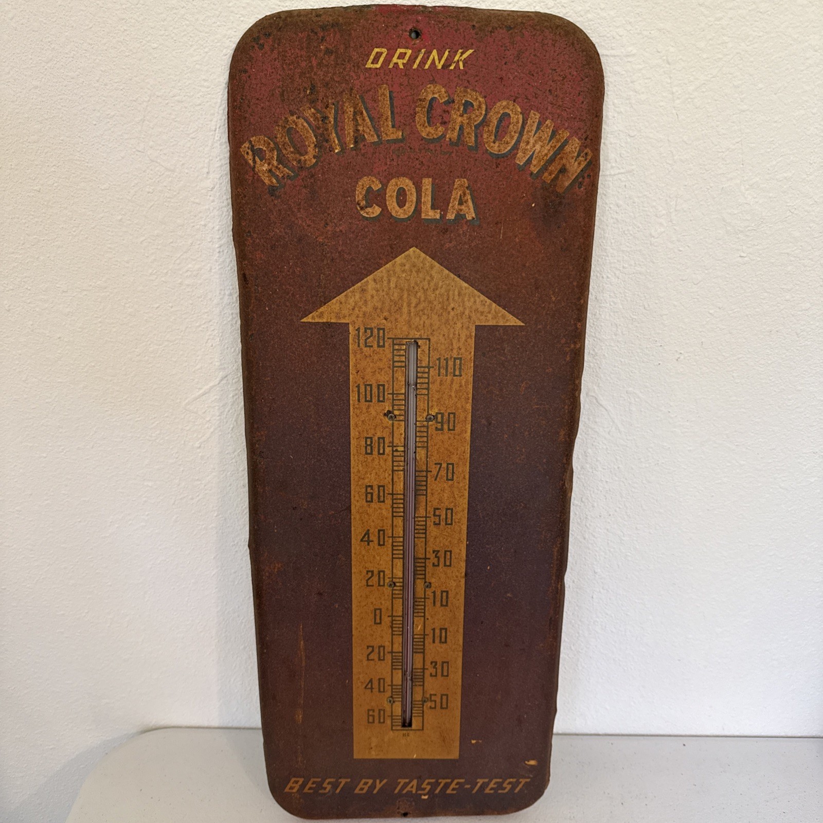 Vintage RC Cola Royal Crown Metal Thermometer Sign 25.5” x 10” Works!