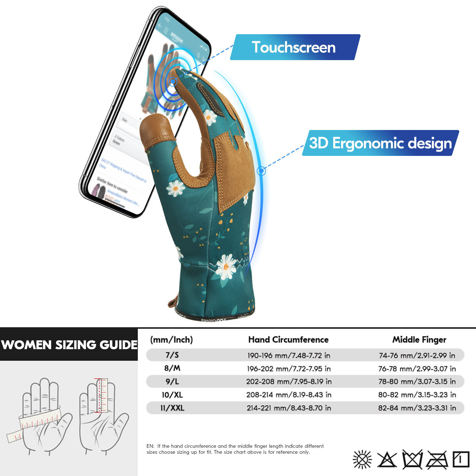 Vgo 1Pair Lady's Goatskin Thorn Proof garden Work Glove,Touchscreen(GA7471-DGR)