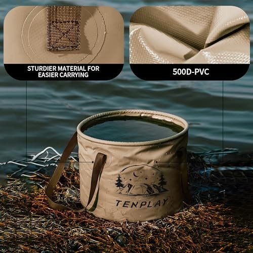 TENPLAY Collapsible Bucket with Handle, Water Storage, Lightweight, Brown(20l)