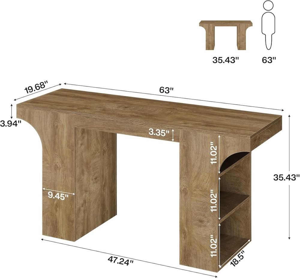63'' Bar Table with Storage Shelves, 3-Tier Rectangular Counter Height Pub Table