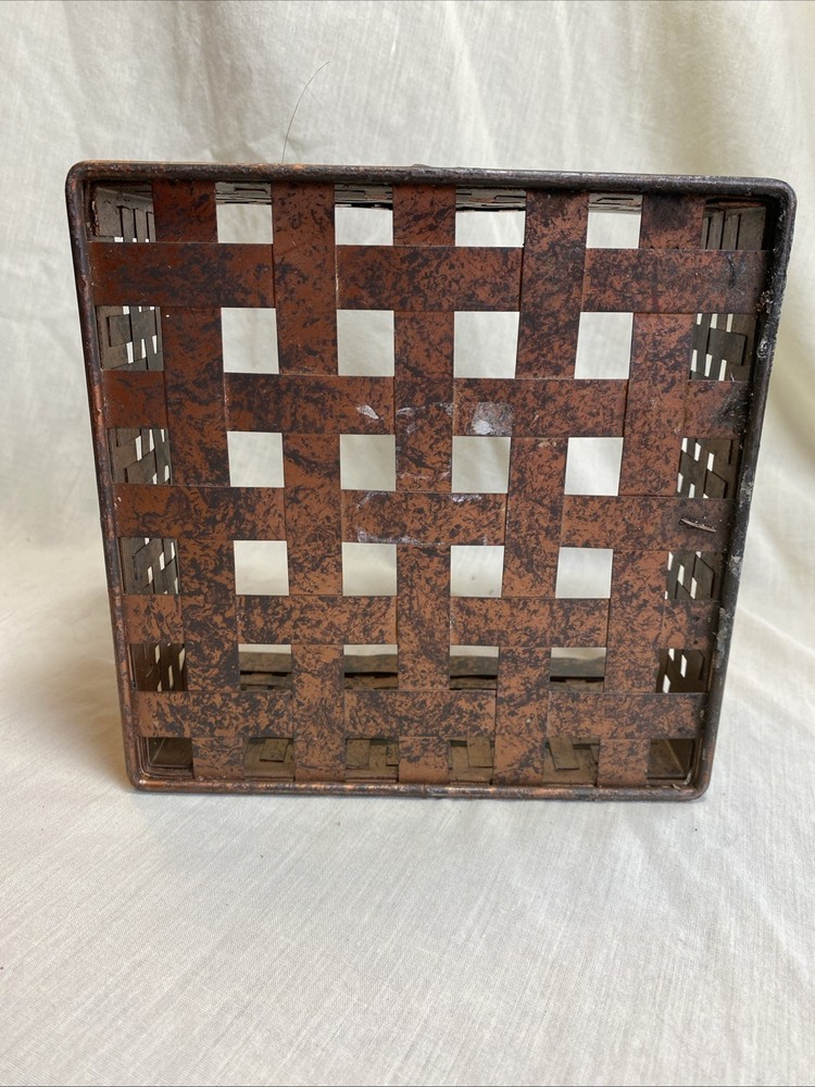 Copper Tone Metal Square Handled Basket 7” Decor Storage Rustic