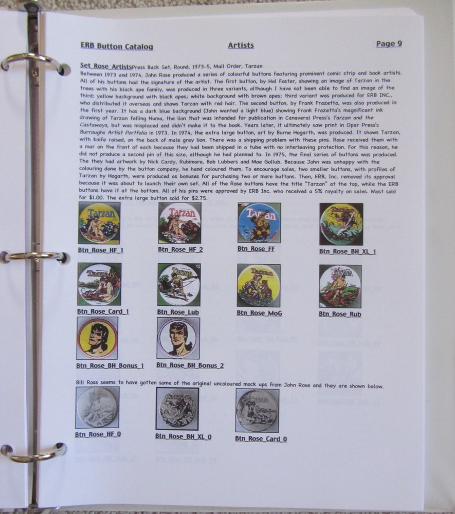 EDGAR RICE BURROUGHS BUTTON CATALOG+34 CON~PINS~PINBACKS~TARZAN~JOHN CARTER