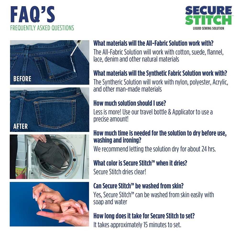 Secure Stitch Liquid Sewing Solution Kit! Fabric Glue