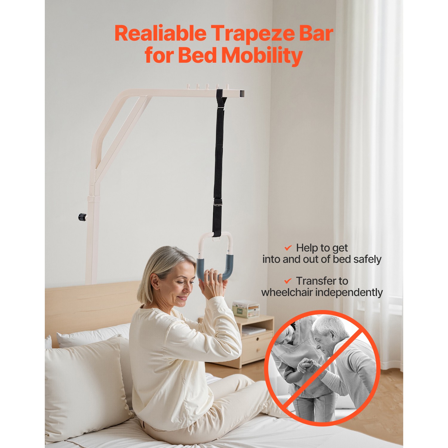 Trapeze Bar for Bed Mobility Height-Adjustable Free Standing Trapeze Bar