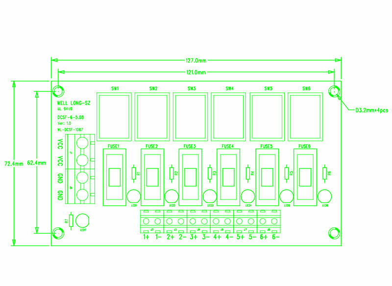 DIN Rail Mount 6 Position Switch Power Distribution Module Fuse Splitter Board