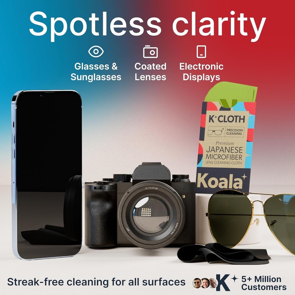 Koala Microfiber Cleaning Cloth 2-Pack for Glasses, Camera, VR/AR Screens