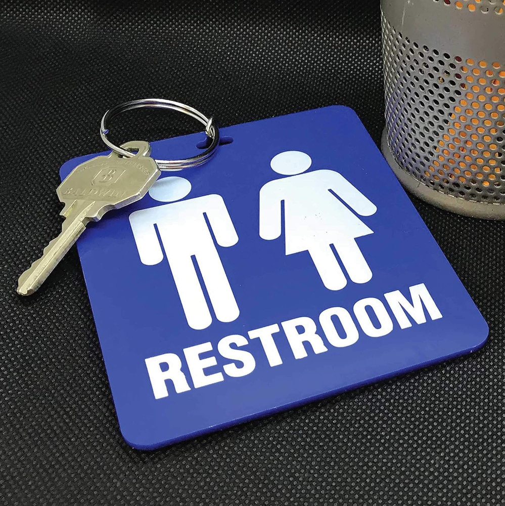 - Unisex Restroom Pass Key Tag, Plastic with Split Key Ring Keychain Identifier